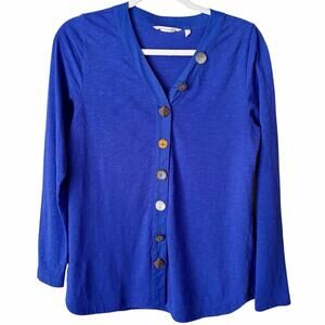 Soft Surroundings | Daniella Mixed Button Front Blouse Top Long Sleeves Blue XS